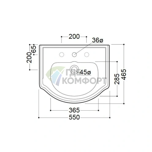 Подвесная раковина для колонны KERASAN Retro 55 см, белая, 3 отверстия под смеситель (104501*3) - фото 2