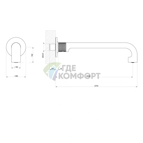 Настенный излив GESSI INCISO 255 мм для скрытого монтажа (цвет Finox Brushed Nickel) (58101#149) - фото 2