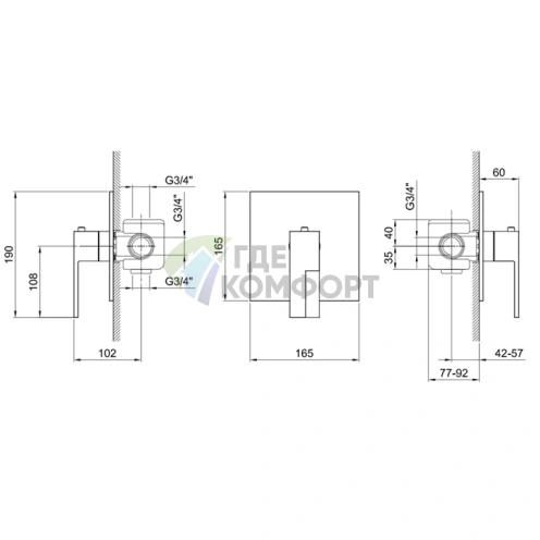 Термостат для душа Fantini AR/38 хром встраиваемый 3/4 без ручки (38 02 3900SB) - фото 2