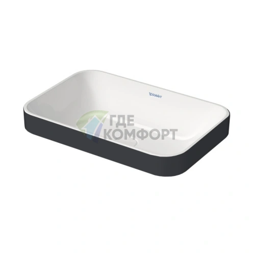 Раковина Duravit Happy D2 Plus 600x400 мм без перелива с керамической крышкой WonderGliss цвет Anthracite matt-белый (23596061001) - фото 1