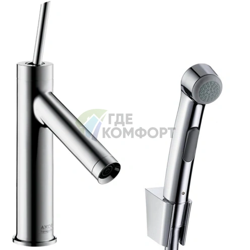 Смеситель для раковины AX Starck с гигиеническим душем, без донного клапана (хром) (10300000) - фото 1