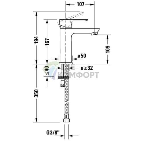 Смеситель для раковины Duravit A.1 на одно отверстие, хром (A11020002010) - фото 2