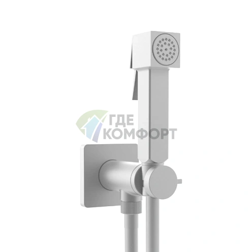 Гигиенический душ BOSSINI CUBE с металлической лейкой и шлангом Cromolux в матово-белом цвете (E38003B.045) - фото 1