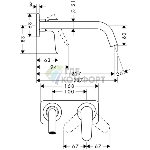 Однорычажный смеситель AX Citterio для раковины с панелью, настенный, шлифованный черный хром (34115340) - фото 2