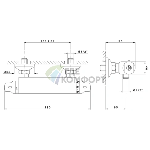 Термостатический смеситель для душа Nicolazzi Termostatico в хроме (4905CR) - фото 2