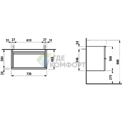 Тумба под раковину LAUFEN SPACE 735x410x520 мм, 2 ящика, цвет Светлый орех (4.1018.2.160.101.1) - фото 2