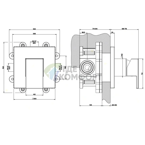 Gessi Rettangolo Встраиваемый Однорычажный Смеситель Без Излива в Хроме (20119#031) - фото 2
