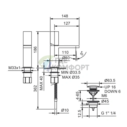 Смеситель для раковины Fantini Milano с нажимным донным клапаном, матовая натуральная сталь (31 93 3004F) - фото 2