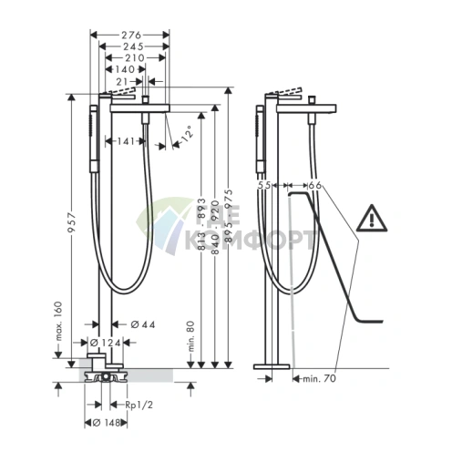 Смеситель напольный Hansgrohe Finoris матовый черный (76445670) - фото 2