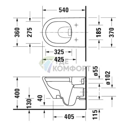 Унитаз подвесной безободковый Duravit D-Neo 370x540 мм, белый (2578090000) - фото 2