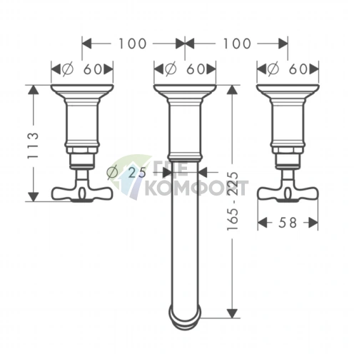 Смеситель для раковины AX Montreux настенный на 3 отверстия, излив 165-225 мм, шлифованный никель (16532820) - фото 2