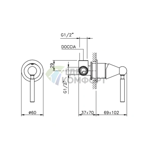Смеситель для душа Nicolazz Torre: встраиваемая модель на 1 отверстие в хроме (3906CR) - фото 2