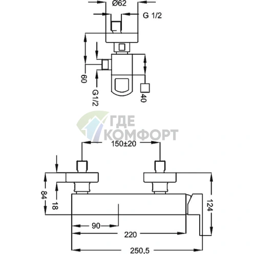 Термостатический смеситель Cezares Levico LEVICO-DM-01-Cr для душа скрытого монтажа - фото 2