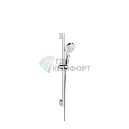 Душевой набор HG Crometta Vario Unica: штанга 650 мм, ручной душ с режимами 2jet Rain и IntenseRain, белый/хром (26532400) - фото 1