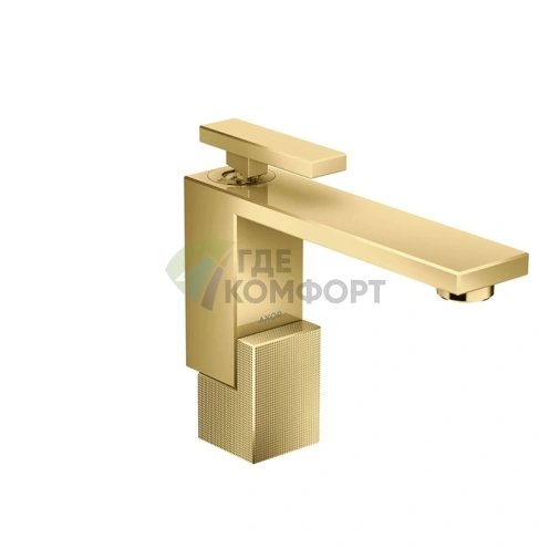 Смеситель для раковины AX Edge 130 мм с донным клапаном push/open, алмазной огранкой и изливом 160 мм в полированном золоте (46011990) - фото 1