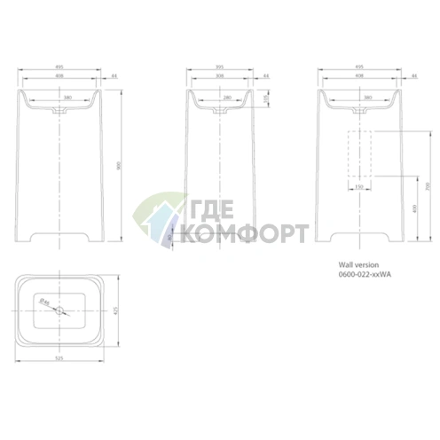 Накладная раковина KNIEF Glam 60×45×116 см, белая матовая, без отверстия под смеситель - фото 2