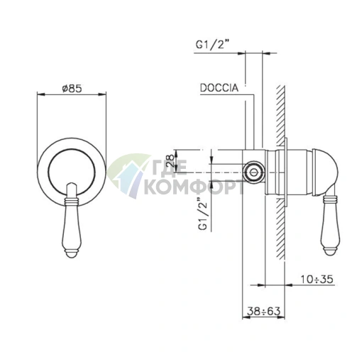Встраиваемый смеситель для душа Nicolazzi Petit Mont Blanc с керамическими ручками в цвете Tuscan Brass (3406MTB76) - фото 2