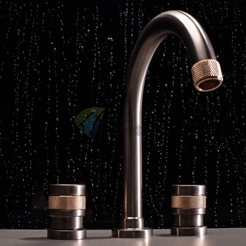 Смеситель для раковины Nicolazzi Khady на 3 отверстия в цвете черный никель/розовое золото (2408TCNKNRG21) - фото 1