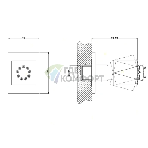 Поворотная боковая форсунка Gessi Rettangolo в хромированном исполнении (20172#031) - фото 2
