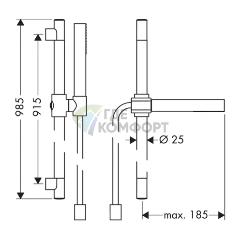 Душевой гарнитур AX Starck: ручной душ 1jet, штанга и держатель – хром (27983000) - фото 2