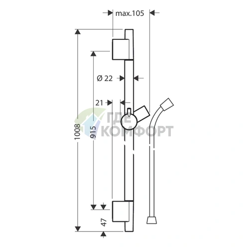 Штанга для душа HG UnicaS Puro 90 см, хром (28631000) - фото 2