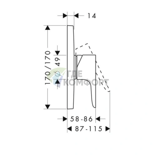 Встраиваемый однорычажный смеситель для душа AX Citterio M (хром) (34625000) - фото 2