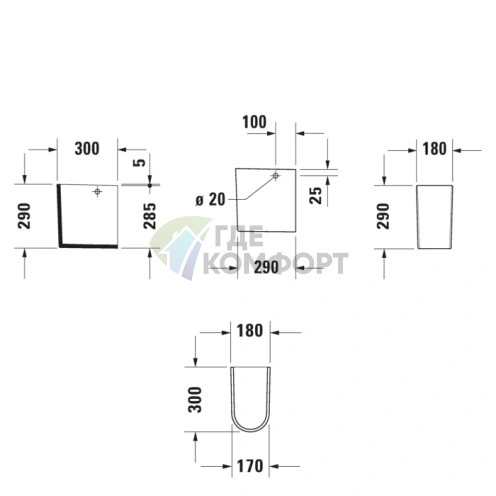 Полупьедестал Duravit Darling New Белый 180x230 мм для моек 262165, 262160, 262155 (858250000) - фото 3