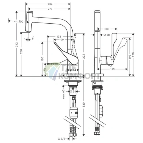 Смеситель AX Citterio для кухни с выдвижным душем в стиле сталь (39861800) - фото 2