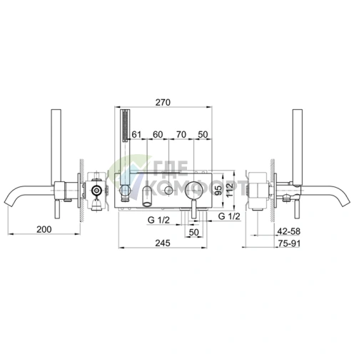 Смеситель для ванны Fantini Nostromo встраиваемый двухвентильный, хром (50 02 E321B) - фото 2
