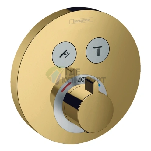 Термостатический смеситель Hansgrohe ShowerSelect S с запорными кнопками в полированном золоте (15743990) - фото 1