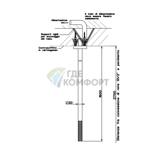 Потолочный смеситель GESSI 316 с дистанционным управлением (цвет: steel brushed, пульт приобретается отдельно) (54199#239) - фото 2