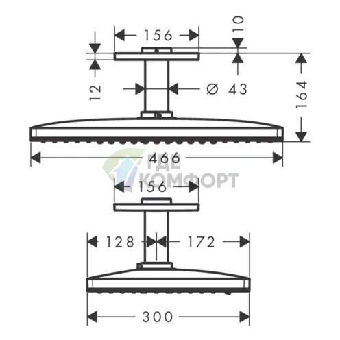 Верхний душ HG Rainmaker Select 460 с потолочным креплением и 3 режимами струи (24006400) - фото 2