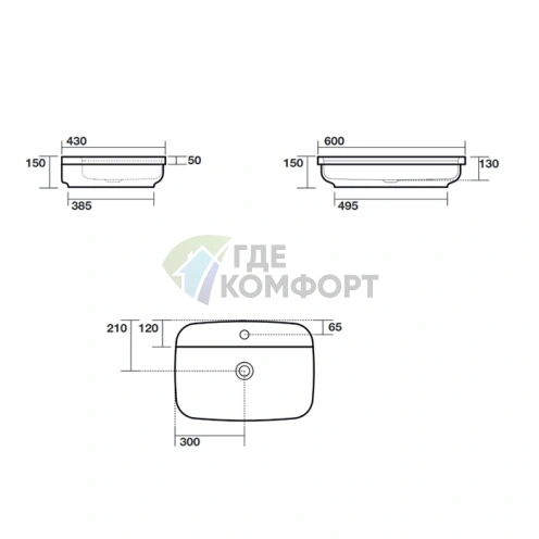 Накладная раковина Kerasan Tribeca 60x43 см с отверстием под смеситель (514201*1) - фото 7