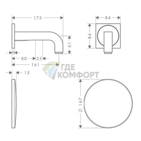 Встраиваемый электронный смеситель для раковины AX Citterio (с питанием от сети, хром) (39117000) - фото 2