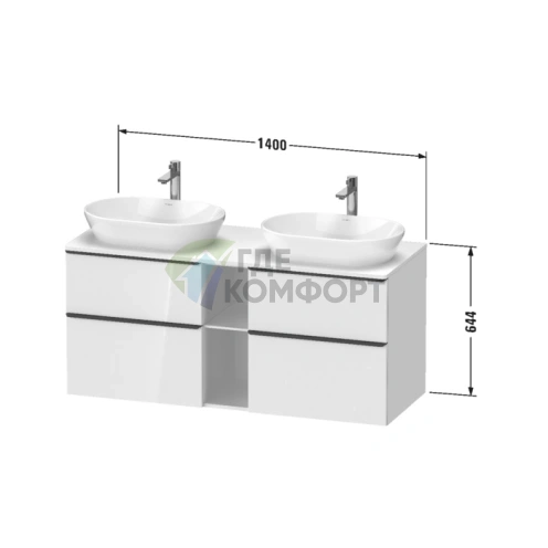 Тумба подвесная Duravit D-Neo 644x1400x550 мм, 2 ящика, белый высокоглянцевый (DE4970B2222) - фото 2