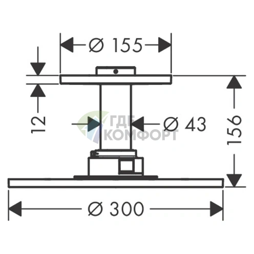 Верхний душ AX ShowerSolution 300 мм с 2 струями и держателем, потолочный монтаж, хром (35304000) - фото 2