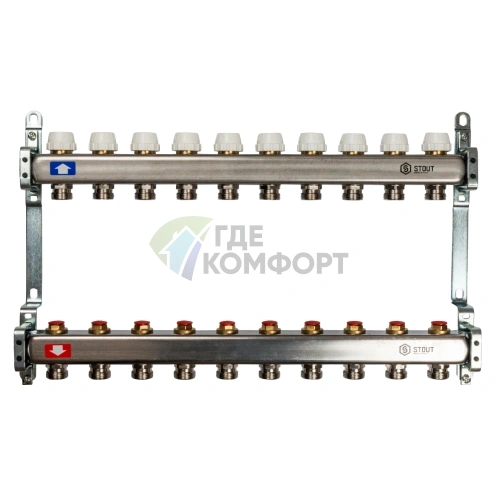 Коллектор STOUT SMS 0922 000010 на 10 выходов, из нержавеющей стали без расходомеров - фото 1
