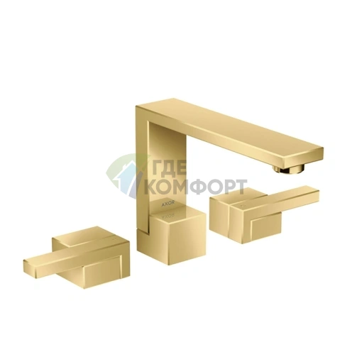Смеситель для раковины AX Edge с донным клапаном Push-Open, 3 отв., полированное золото (46050990) - фото 1