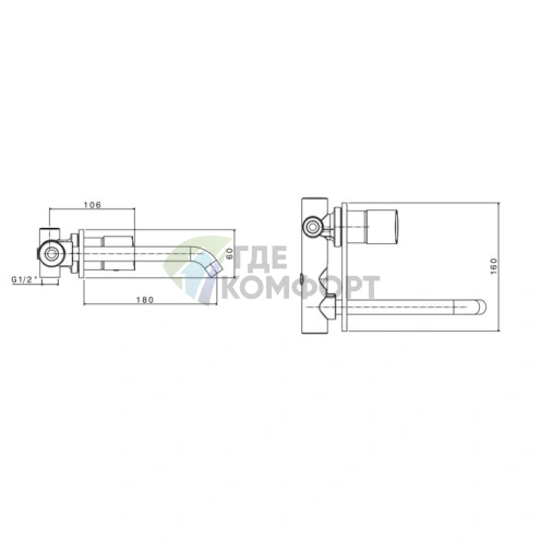 Настенный смеситель для раковины AZZURRA LINEA, хром, встраиваемый, излив 180 мм (AZ P19TBcr) - фото 2