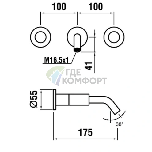 Встраиваемый смеситель Laufen Kartell для раковины с тремя отверстиями, хром (3.1233.6.004.120.1) - фото 2