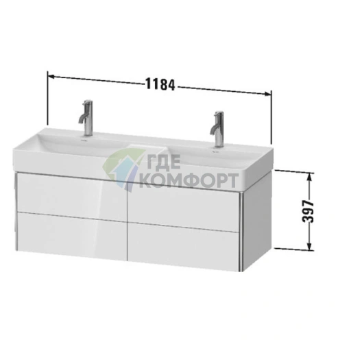 Тумба подвесная Duravit XSquare White High Gloss, 4 ящика, 397x1184x460 мм (XS416402222) - фото 2