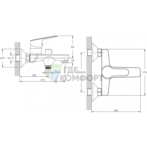 Смеситель для ванны с душем Rush Crete CR3535-44 - фото 2