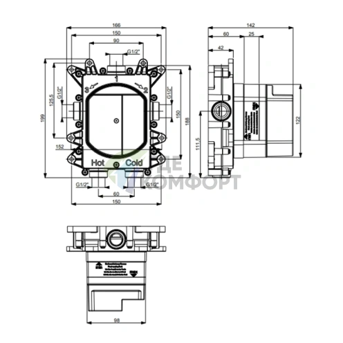 Встроенная часть Almar для термостатов и смесителей на 1, 2 или 3 потребителя (E134001) - фото 2