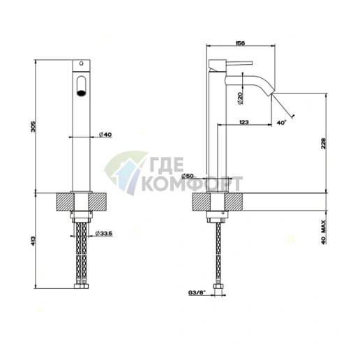 Смеситель для раковины GESSI 316 высокий, сталь сатин (54009#239) - фото 2