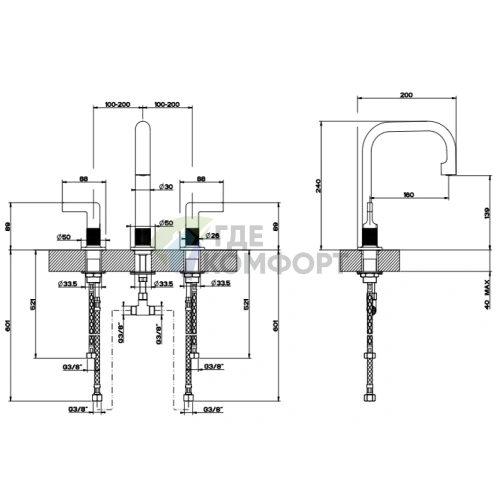 GESSI INCISO Смеситель для раковины на 3 отверстия, излив 160 мм, хром (58014#031) - фото 2