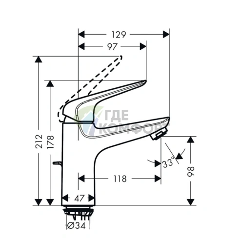 Смеситель для раковины Hansgrohe Novus 100 мм, хром (71030000) - фото 2