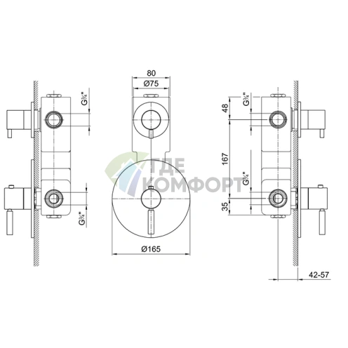 Сердцевина термостатического смесителя Fantini для душа, 1 выход, 3/4 (19 00 3901A) - фото 2