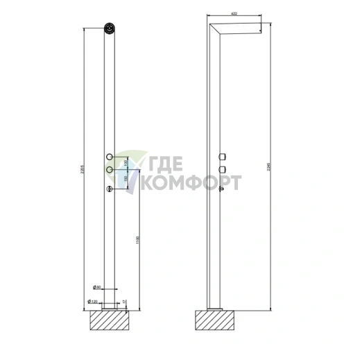 GESSI OUTDOOR Напольная душевая стойка для улицы на 2 выхода Steel Brushed (63203#239) - фото 2