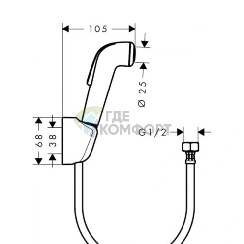 Гигиенический душ Hansgrohe 1jet — 1,60 м со шлангом и держателем, белый/хром (32122000) - фото 2