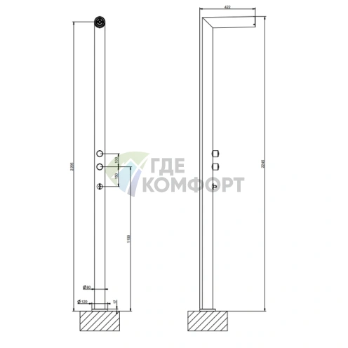 GESSI OUTDOOR Напольная душевая стойка для улицы на 2 выхода, цвет Black XL (63203#299) - фото 2